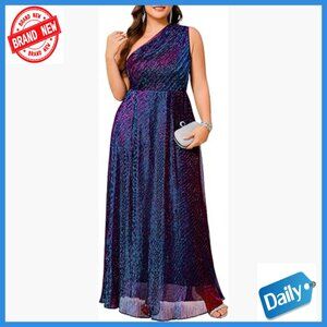 Plus Size Formal One-Shoulder Maxi Dress Sparkly Sleeveless A-Line Prom Gown